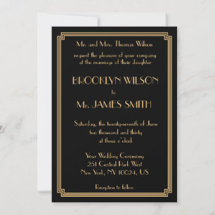 Great Gatsby Art Deco Black Gold Hochzeit Einladun Einladung