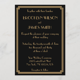 Great Gatsby Art Deco Black Gold Hochzeit Einladun Einladung