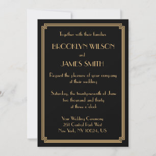 Great Gatsby Art Deco Black Gold Hochzeit Einladun Einladung