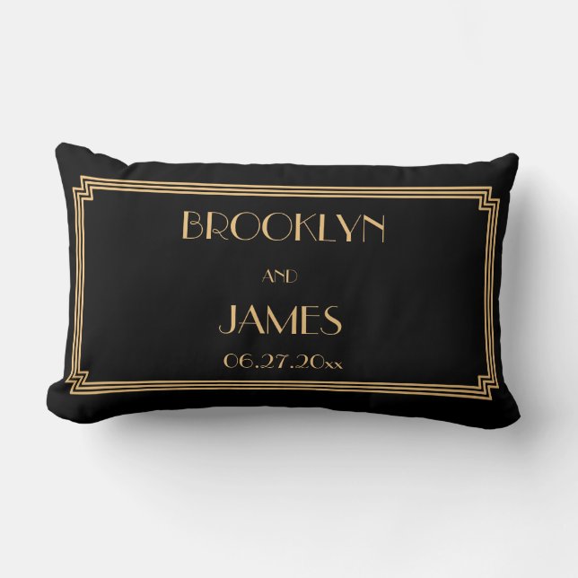 Great Gatsby Art Deco Black Lumbar Wedlows Pillows Lendenkissen (Vorderseite)