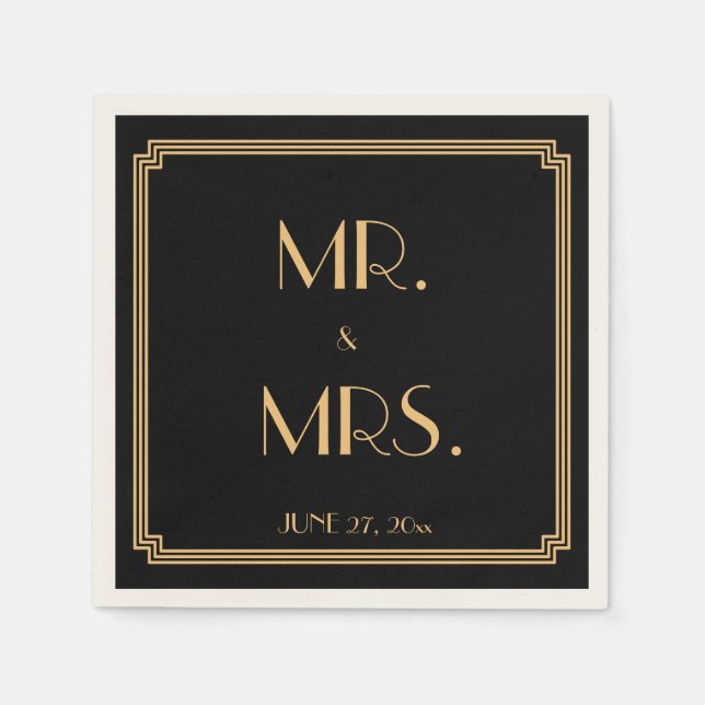 Great Gatsby Art Deco Black Wedding Napkins Serviette (Vorderseite)