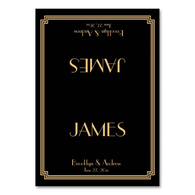 Great Gatsby Art Deco Black Wedding Platzkarten Tischnummer (Vorderseite)