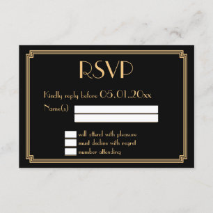 Great Gatsby Art Deco Black Wedding RSVP Cards