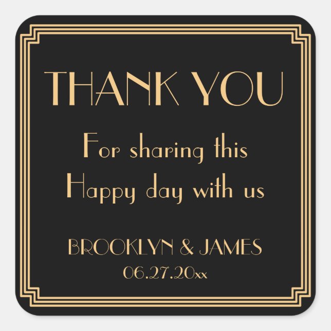 Great Gatsby Art Deco Black Wedding Stickers (Vorderseite)
