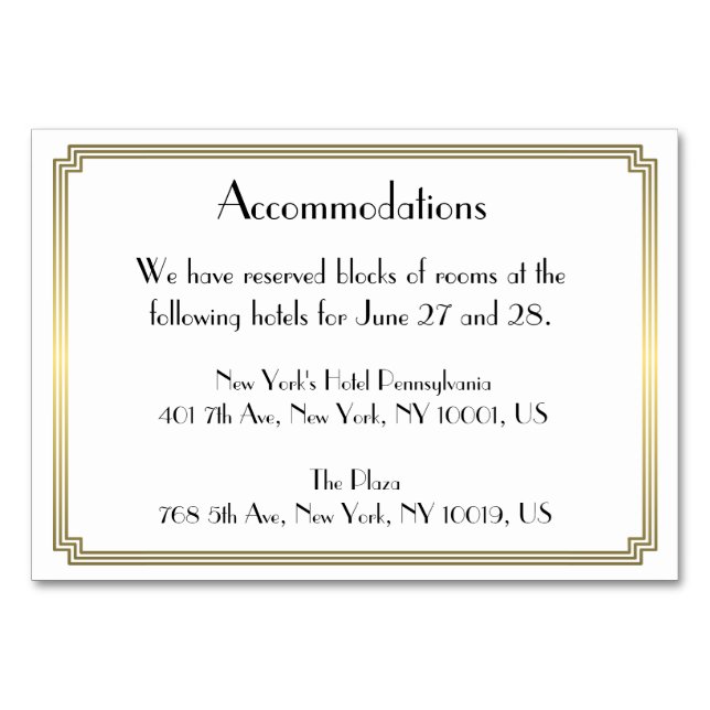 Great Gatsby Art Deco Gold Hochzeitsunterkunft Tischnummer (Vorderseite)