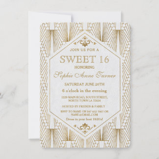 Great Gatsby Art Deco Gold White Sweet 16 Einladun Einladung