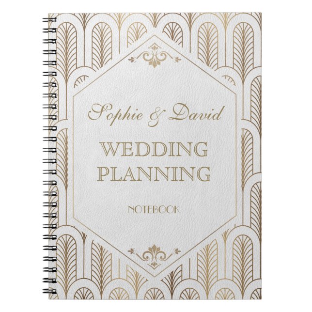 Great Gatsby Art Deco Gold White Wedding Planer Notizblock (Vorderseite)