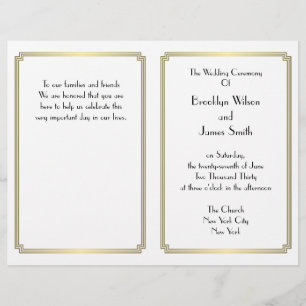 Great Gatsby Art Déco Gold White Wedding Programme