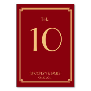 Great Gatsby Art Deco Red Wedding Tischnummern