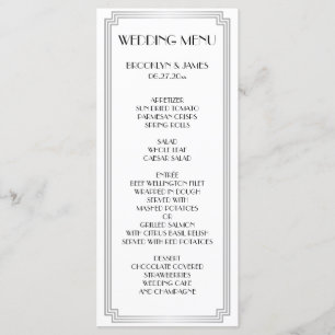 Great Gatsby Art Deco Silber Hochzeitsmenükarte Menükarte