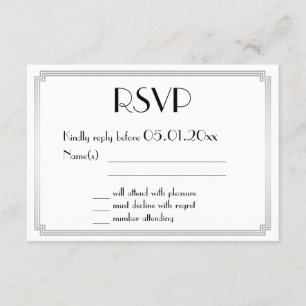 Great Gatsby Art Deco Silver Wedding RSVP Cards Karte