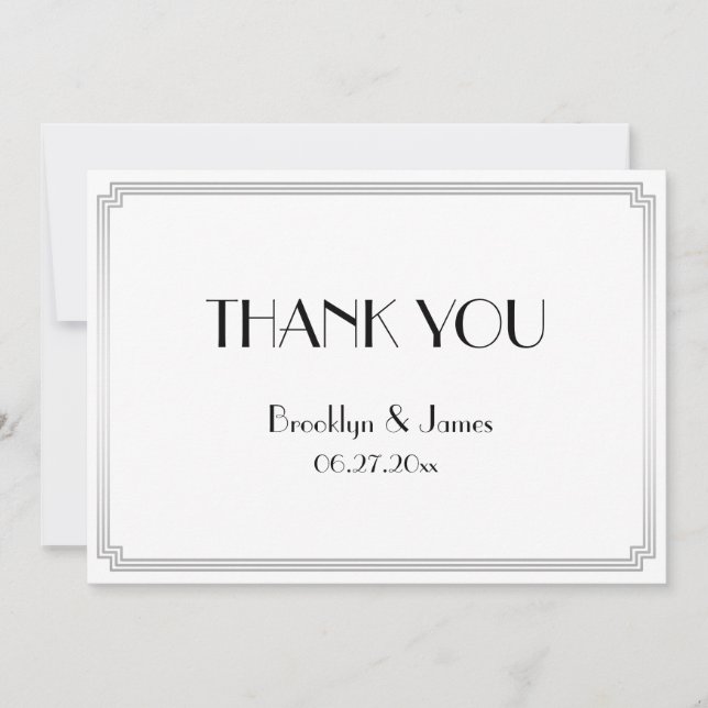 Great Gatsby Art Deco Silver Wedding Vielen Dank Dankeskarte (Vorderseite)