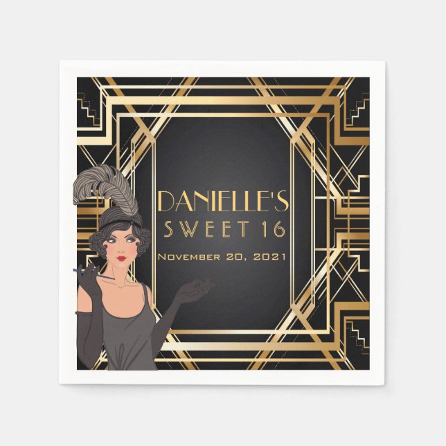 Great Gatsby Art Deco Sweet 16 Personalisiert Napk Serviette (Vorderseite)