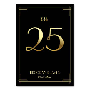 Great Gatsby Art Deco Tisch Nummer 25 Gold Schwarz Tischnummer
