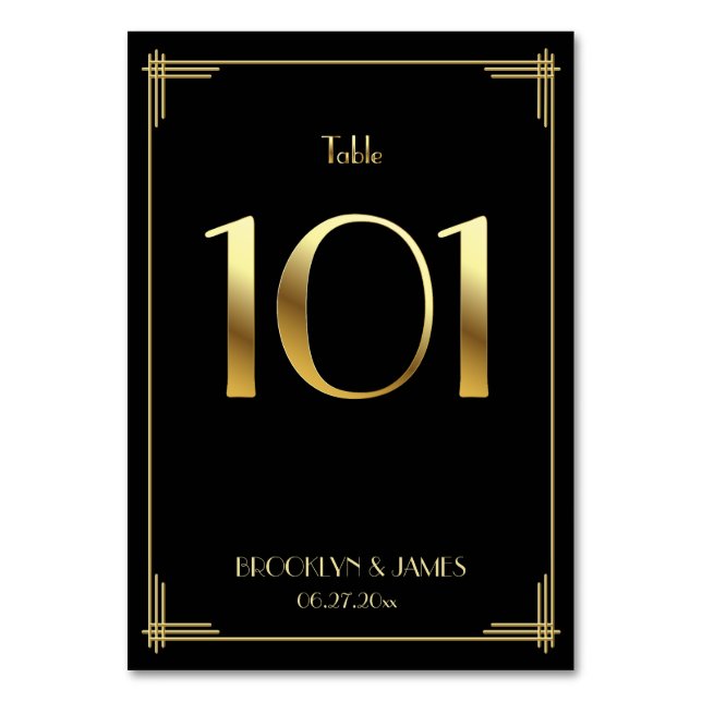 Great Gatsby Art Deco Tischnummer 101 Gold Black (Vorderseite)
