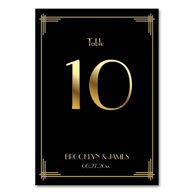 Great Gatsby Art Deco Tischnummer 10 Gold Black (Vorderseite)