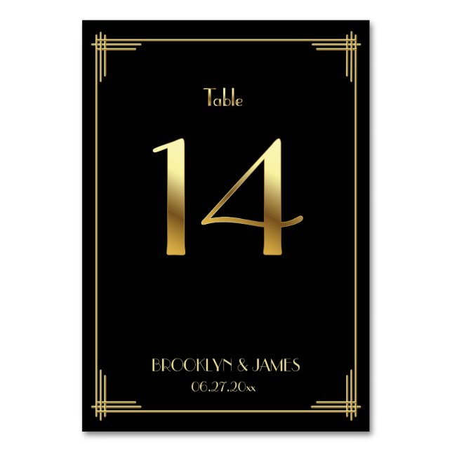 Great Gatsby Art Deco Tischnummer 14 Gold Black (Vorderseite)