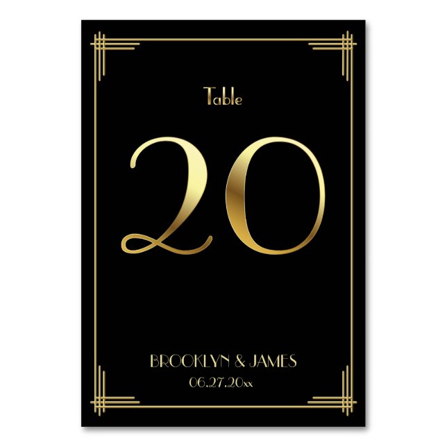 Great Gatsby Art Deco Tischnummer 20 Gold Black (Vorderseite)