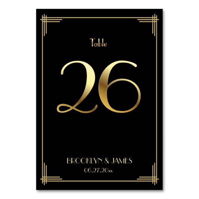 Great Gatsby Art Deco Tischnummer 26 Gold Black (Vorderseite)