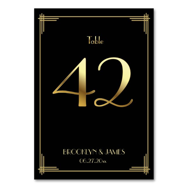 Great Gatsby Art Deco Tischnummer 42 Gold Black (Vorderseite)