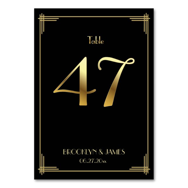 Great Gatsby Art Deco Tischnummer 47 Gold Black (Vorderseite)