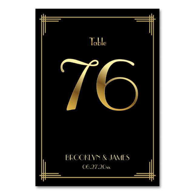 Great Gatsby Art Deco Tischnummer 76 Gold Black (Vorderseite)