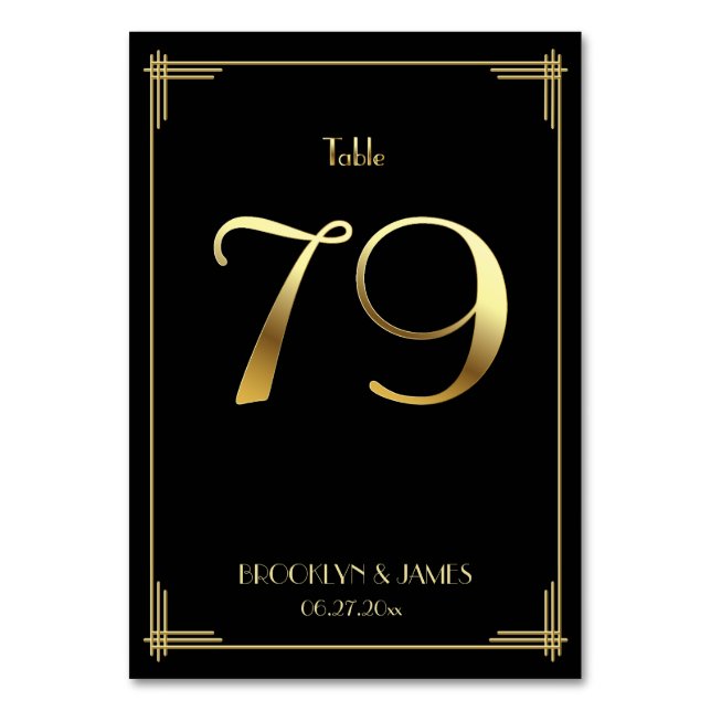 Great Gatsby Art Deco Tischnummer 79 Gold Black (Vorderseite)