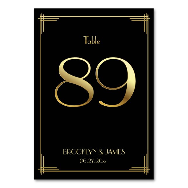 Great Gatsby Art Deco Tischnummer 89 Gold Black (Vorderseite)