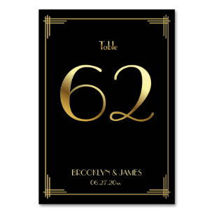 Great Gatsby Art Deco Tischzahl 62 Gold Schwarz Tischnummer