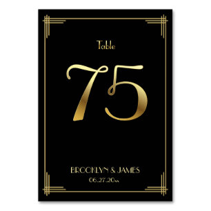 Great Gatsby Art Deco Tischzahl 75 Gold Schwarz Tischnummer