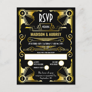 Great Gatsby Art Deco Wedding Gold & Black UAWG Einladungspostkarte