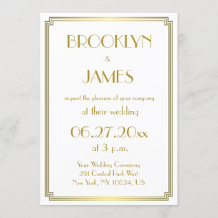 Great Gatsby Art Déco White Wedding Invitations