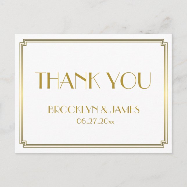 Great Gatsby Art Deco White Wedding Vielen Dank Postkarte (Vorderseite)
