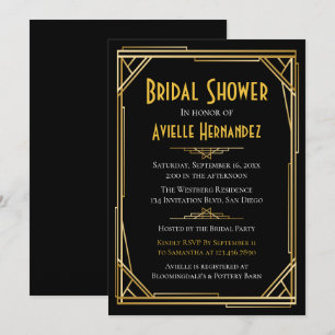 Great Gatsby Brautparty Gold & Black Wedding Einladung