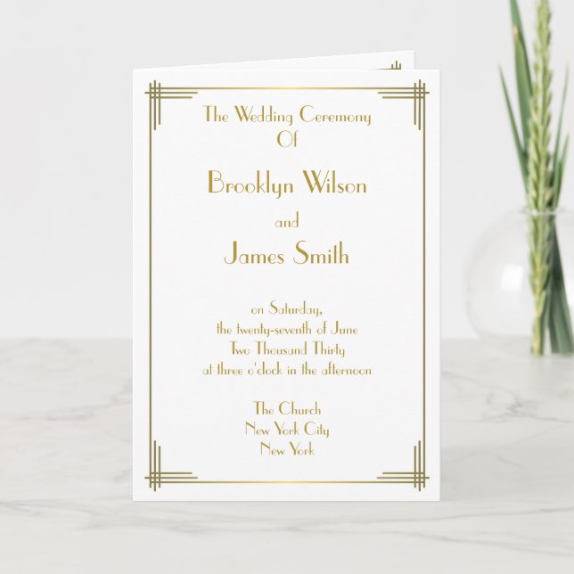 Great Gatsby Gold Art Deco Hochzeitsprogramme Programm (Vorderseite)