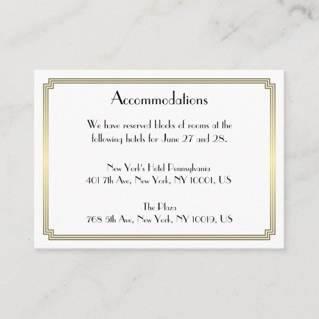 Great Gatsby Gold Hochzeitskarten Begleitkarte (Vorderseite)