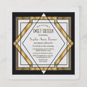 Great Gatsby Gold White Art Deco 1920s SWEET 16 Einladung