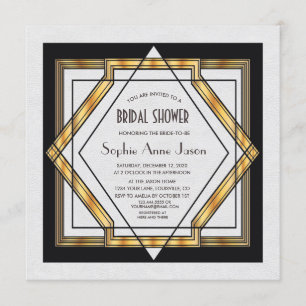 Great Gatsby Gold White Art Deco Brautparty Einladung