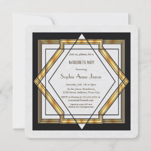 Great Gatsby Gold White Art Déco Junggesellinnenab Einladung