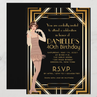 Great Gatsby Inspirred Art Deco Birthday Einladung