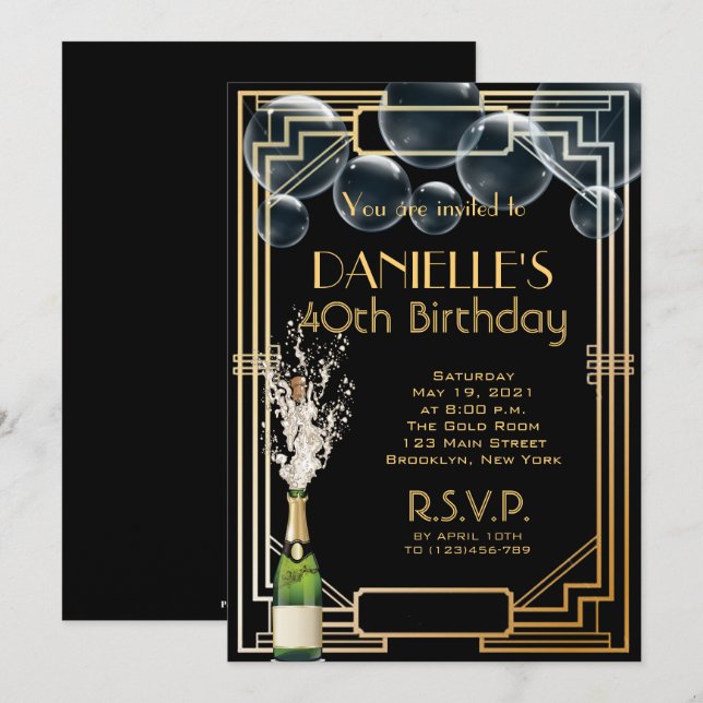 Great Gatsby Inspirred Art Deco Birthday Einladung (Vorne/Hinten)