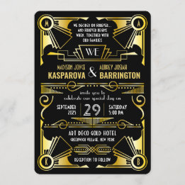 Great Gatsby Verziert Gold & Black Art Deco Hochze Einladung