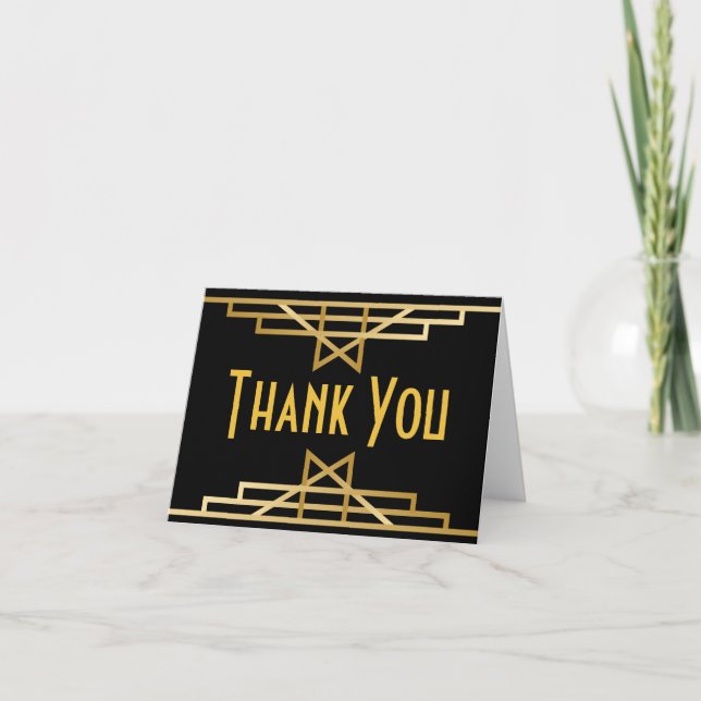Great Gatsby Vielen Dank Black Gold Art Deco Hochz Dankeskarte (Vorderseite)