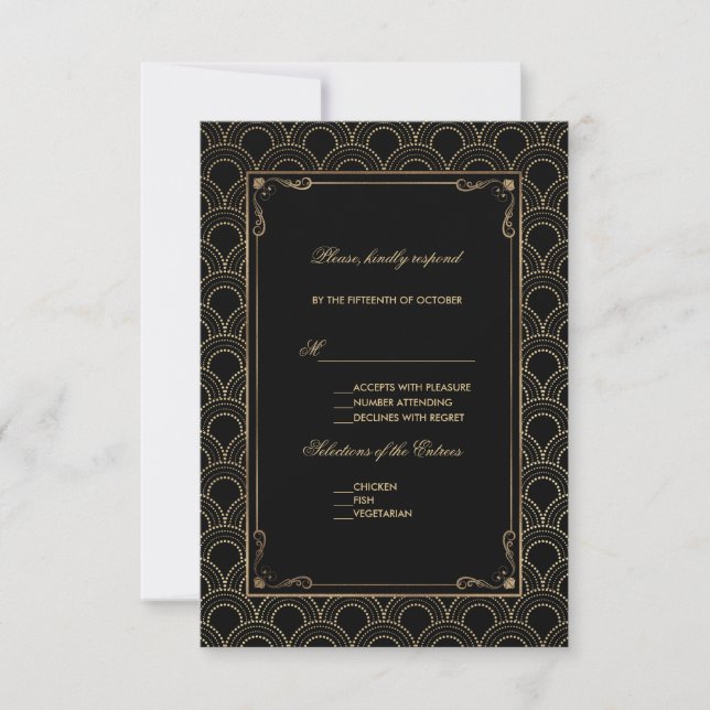 Great Gatsby Vintag Art Deco Wedding RSVP Karte (Vorderseite)