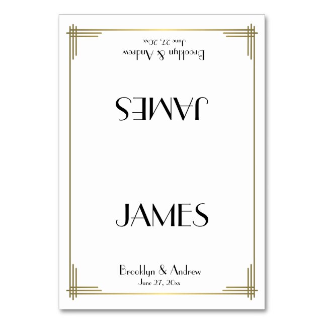 Great Gatsby White Art Deco Hochzeiten Platzkarten Tischnummer (Vorderseite)