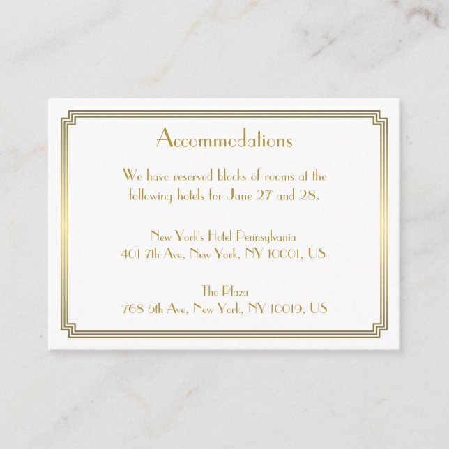 Great Gatsby White Mariage Cartes d'hébergement (Devant)