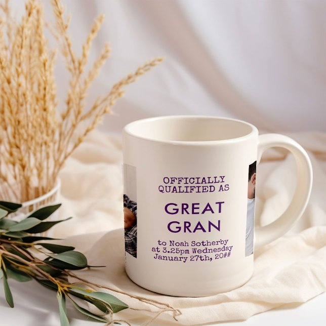 Great Gran 2 Custom Baby Fotos und Geburtsstunde Kaffeetasse (Great Gran baby birth announcement photo mug)