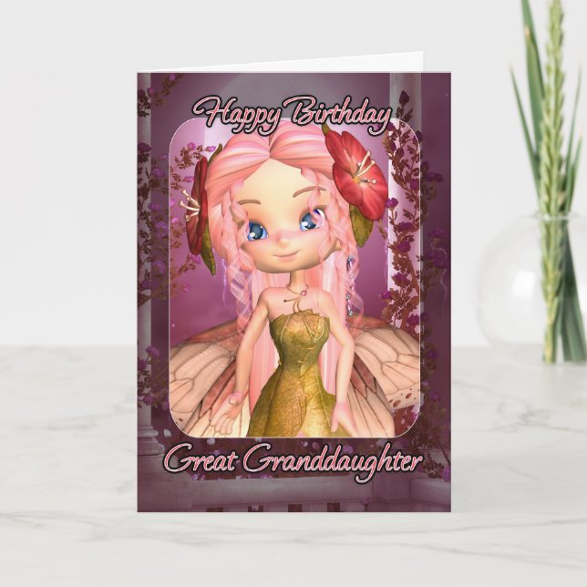 Great Granddaughter Birthday Card - Cute Pink Fair Karte (Vorderseite)