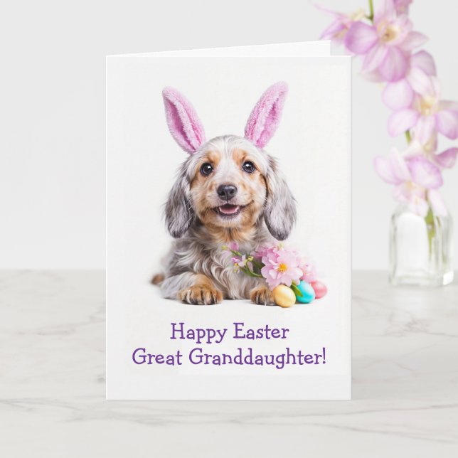 Great Granddaughter Happy Easter with Cute Puppy Karte (Orchidee)