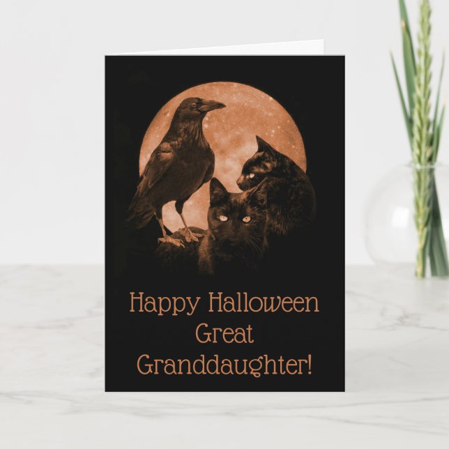 Great Granddaughter Happy Halloween with Animals Karte (Vorderseite)